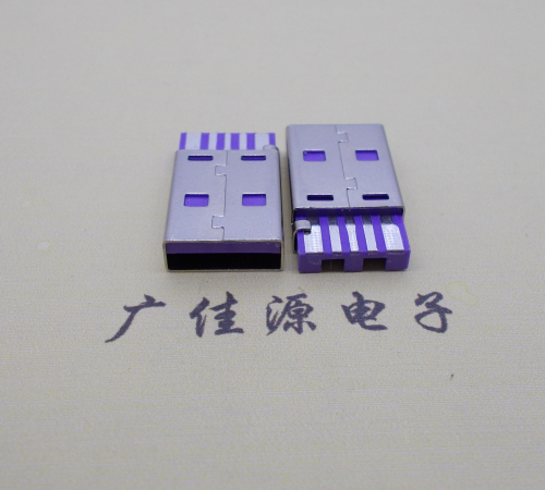 淮安短路usbA公5p焊线式大电流 紫色胶芯快充插头